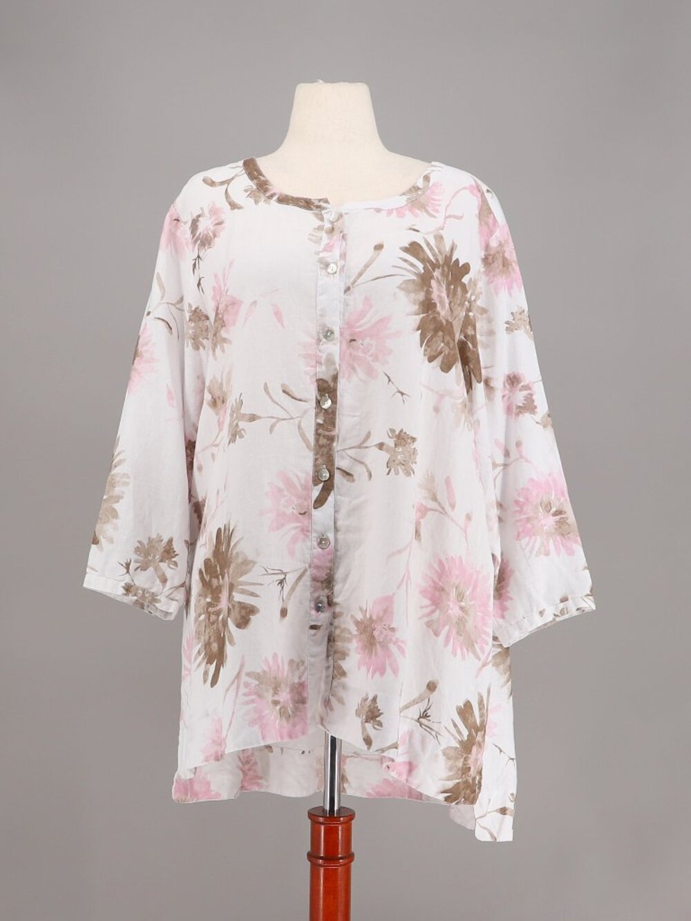 HABITAT 100% Linen Floral Button Front Tunic Shirt Size XL